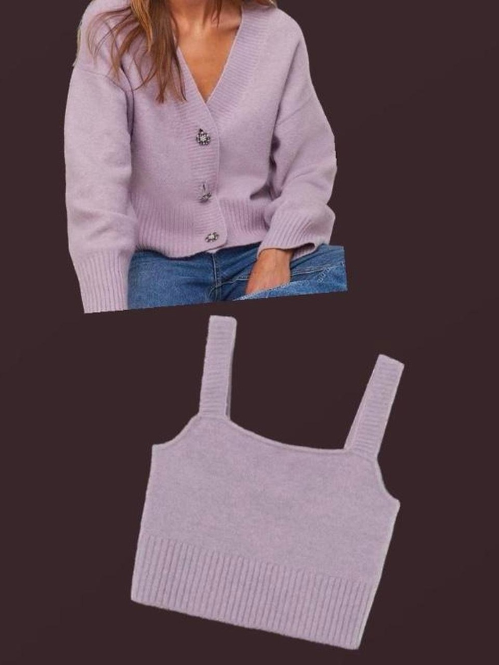 H&M Lavender Knit Crop Tank & Cardigan Set